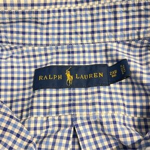 Imperfect Polo Ralph Lauren cotton blue gingham long sleeved button down shirt